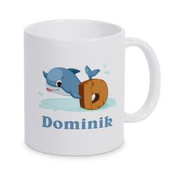 Tasse für Kinder mit Namen D Anfangsbuchstabe Delfin